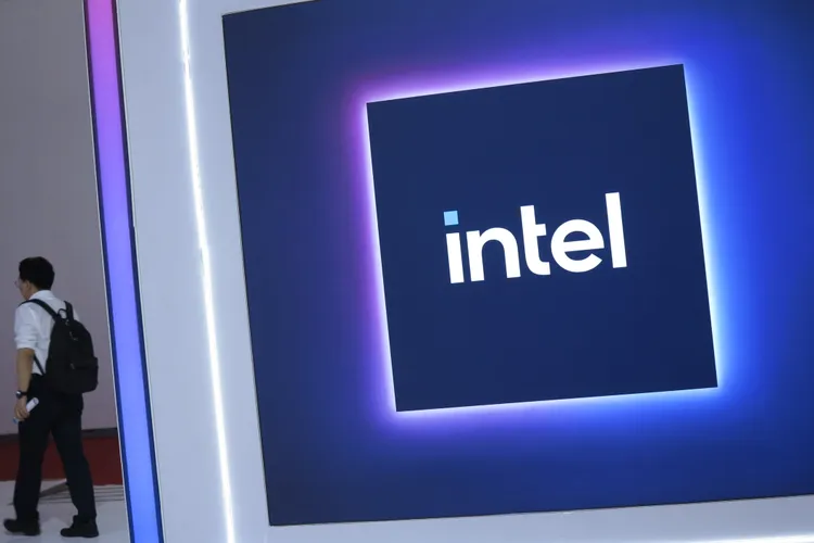 Intel logo on display at event
