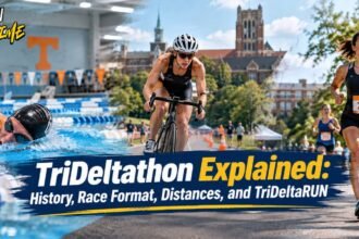TriDeltathon history, triathlon race format, distances, and TriDeltaRUN