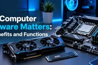 Importance of hardware showing CPU, motherboard, graphics card, RAM, and SSD.