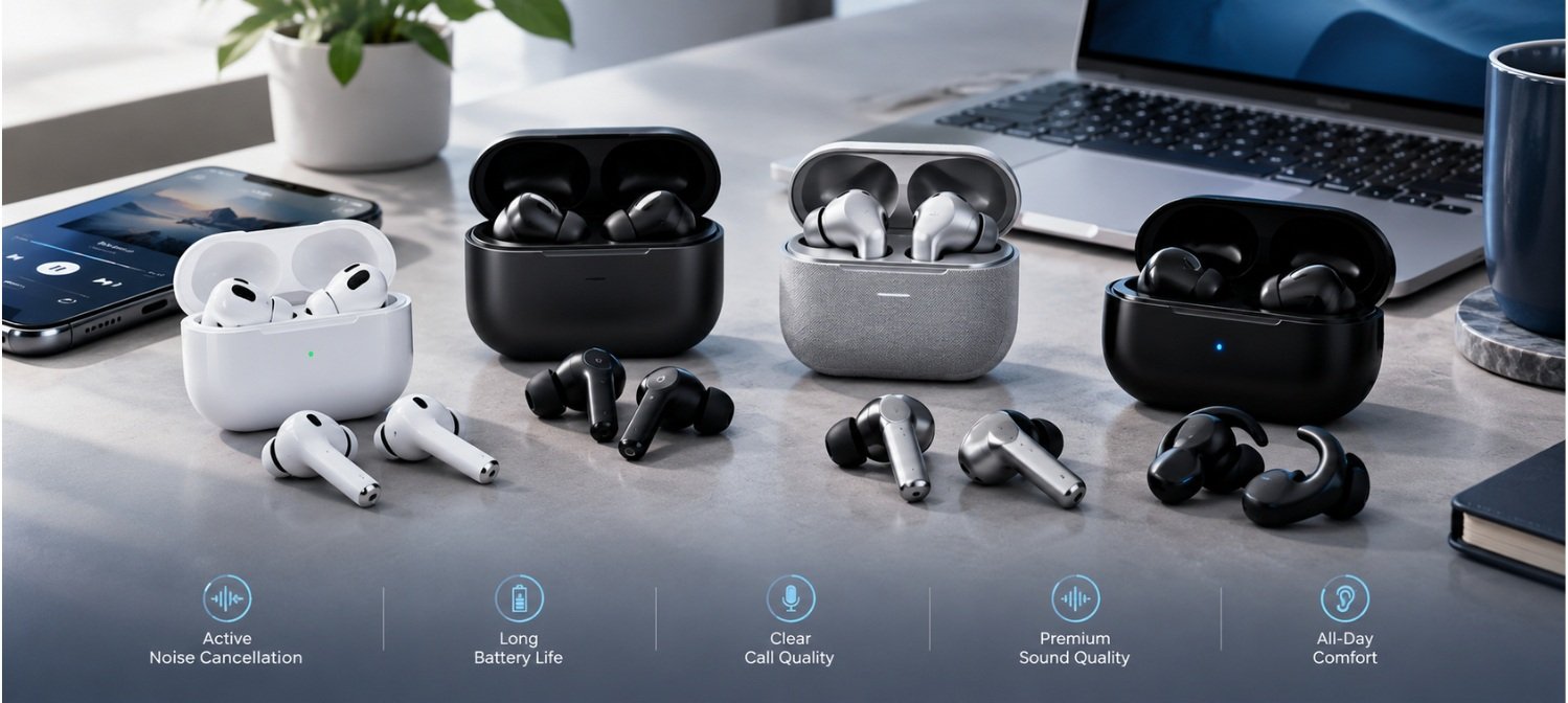 Wireless earbuds and charging cases compared for sound quality, noise cancellation, battery life, and value under $200.