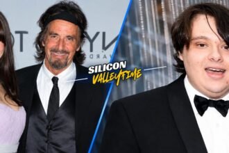Family tree graphic showing Anton James Pacino, his twin Olivia, and parents Al Pacino and Beverly D'Angelo