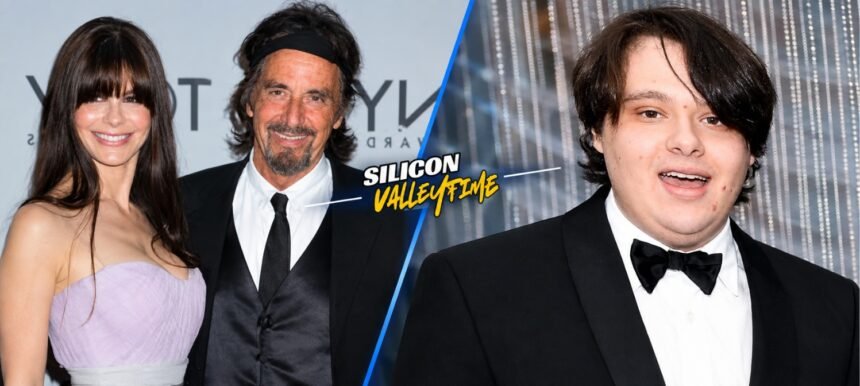 Family tree graphic showing Anton James Pacino, his twin Olivia, and parents Al Pacino and Beverly D'Angelo
