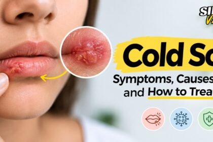 Close-up of a cold sore on the upper lip showing early blister stage