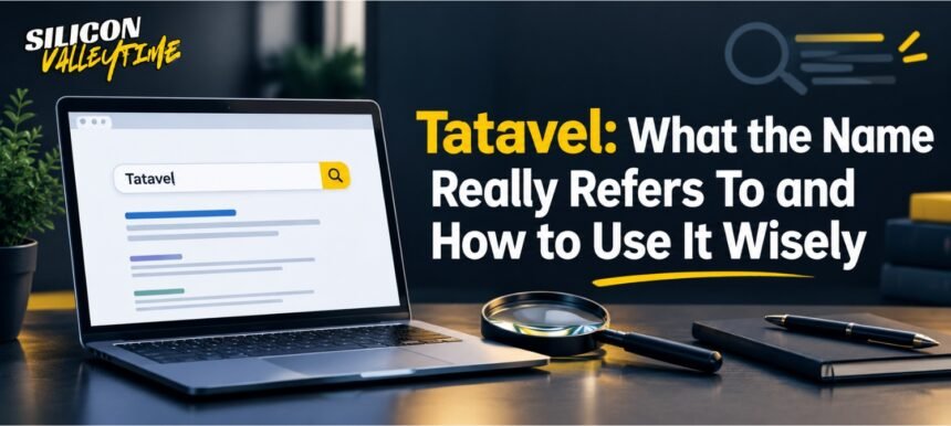 Traveler searching for Tatavel on a laptop with a map beside it