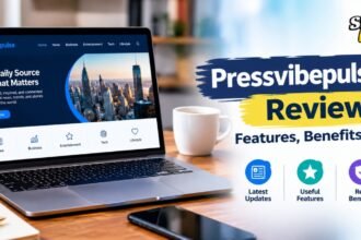 Pressvibepulse com review highlighting website features, content, benefits, and trustworthiness.