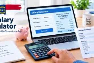NC salary calculator showing estimated 2026 take-home pay after taxes in North Carolina.