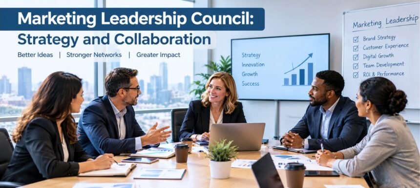 Marketing leadership council meeting focused on business strategy, team collaboration, and growth.